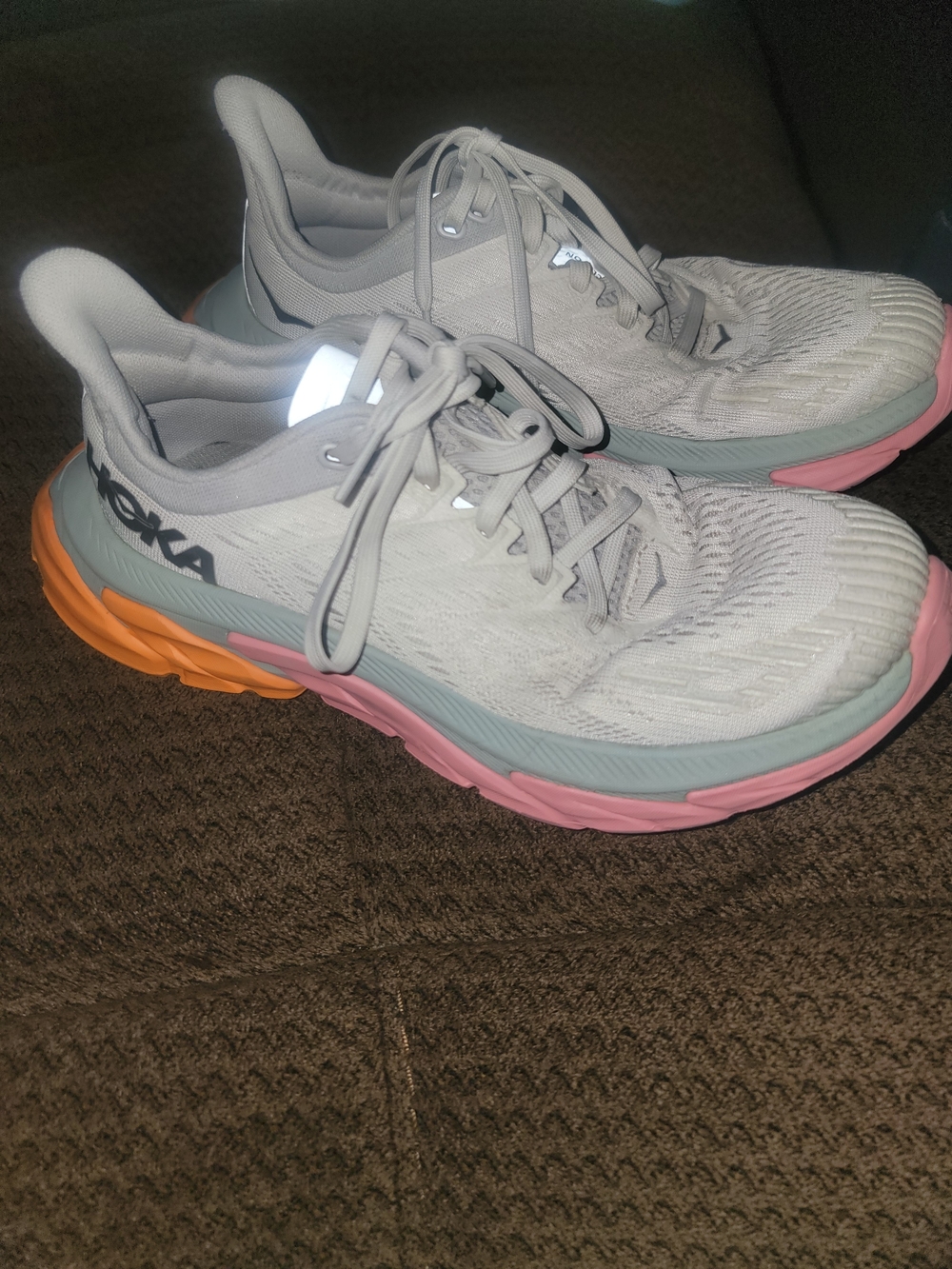 Hoka CLIFTON EDGE Women's Running Shoes - Light Gray with Pink & Orange Accents